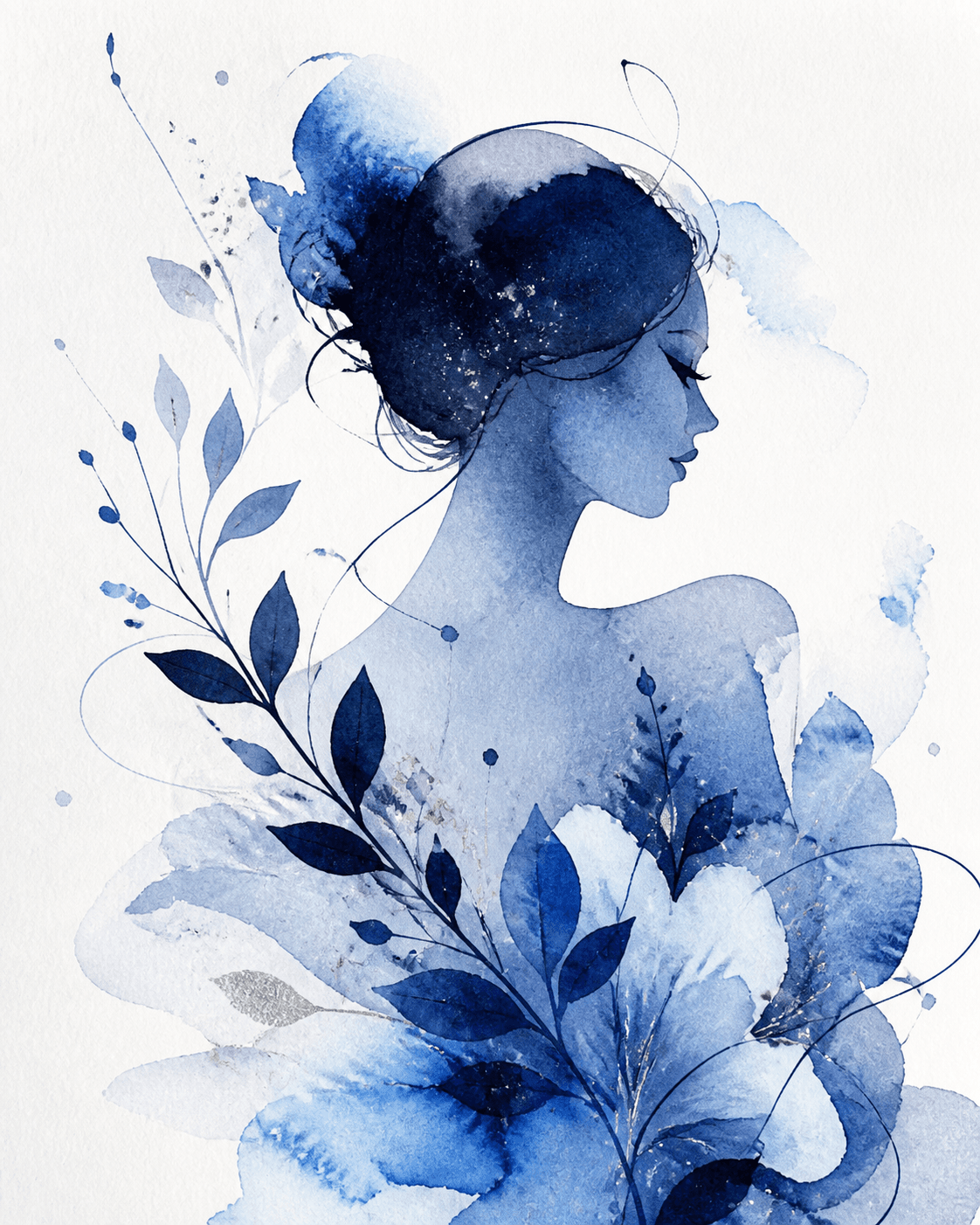 Retrato artistico en acuarela azul de LOWISA